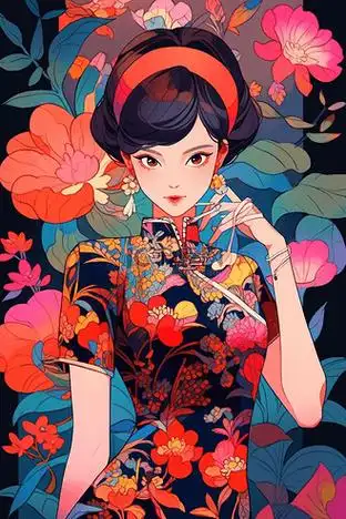 手绘女生旗袍插画8个人vip和企业vip免费下载免抠元素可爱卡通男生