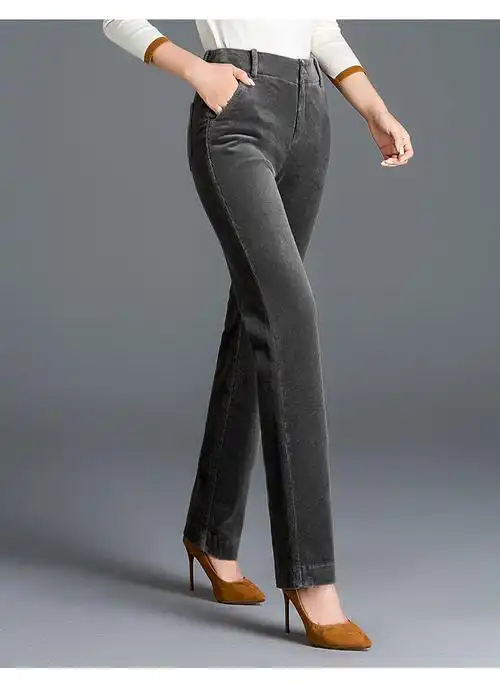 现货高腰弹力小直筒裤灯芯绒女裤条绒长裤休闲裤春秋冬款一件代发