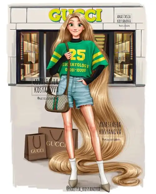 迪士尼公主换上现代穿搭look,插画家打造时髦的公主装扮!