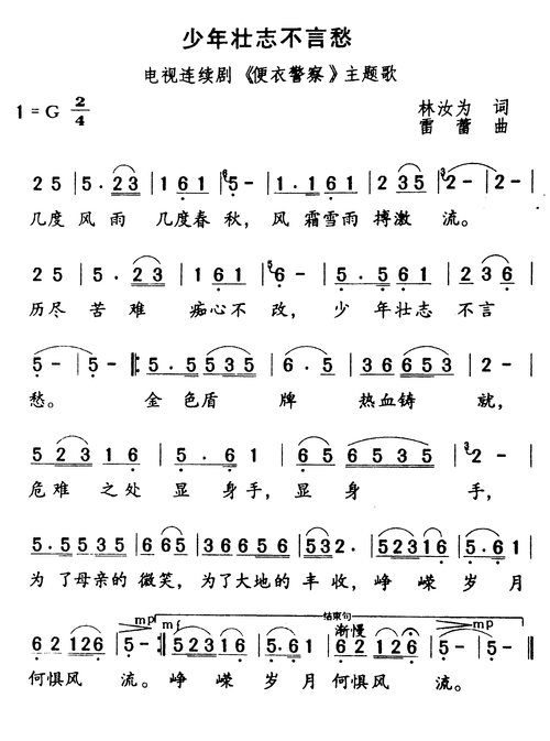 《少年壮志不言愁》歌曲简谱