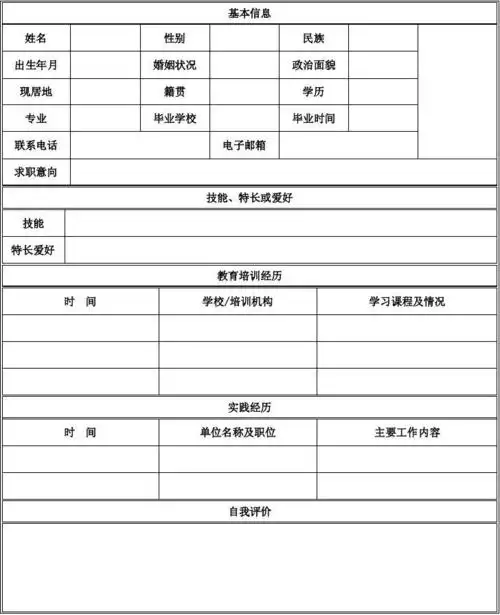 个人简历表格空白word下载