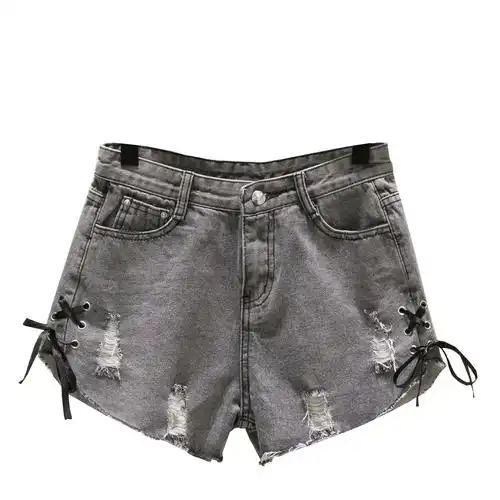 胖妹妹破洞牛仔短裤女大码女装夏季韩版高腰宽松学院风a字短裤子