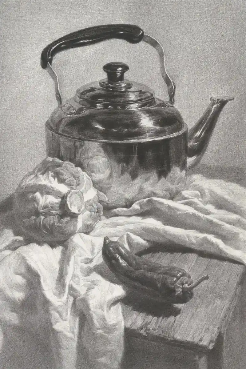 素描静物作品分享.追求油画般的沉静光影与厚重形体的完美演绎