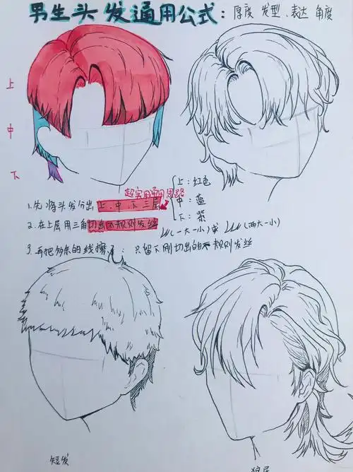 漫画人物男生头发画法