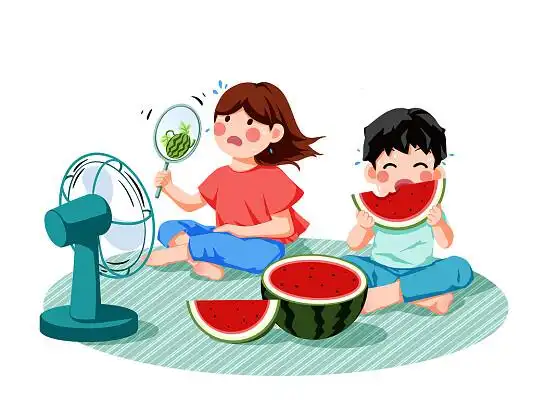 夏天暑假卡通高温元素太阳炎热中暑擦汗扇子小暑大暑png素材c4d黑色