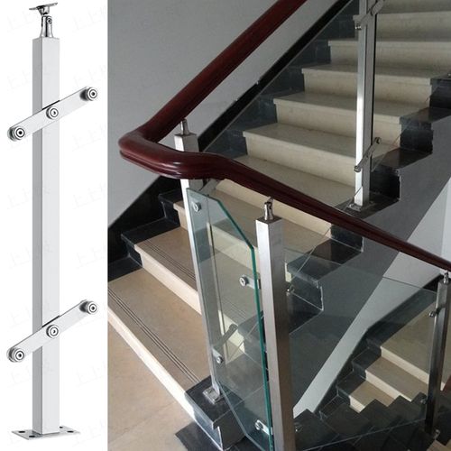 简约玻璃楼梯扶手栏杆不锈钢阳台立柱室内室外家用方管挂玻璃围栏