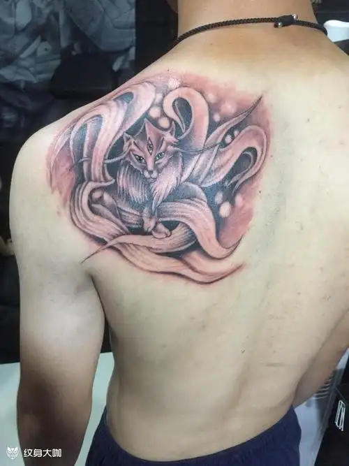 3眼九尾白狐_纹身图案手稿图片_va的纹身作品集