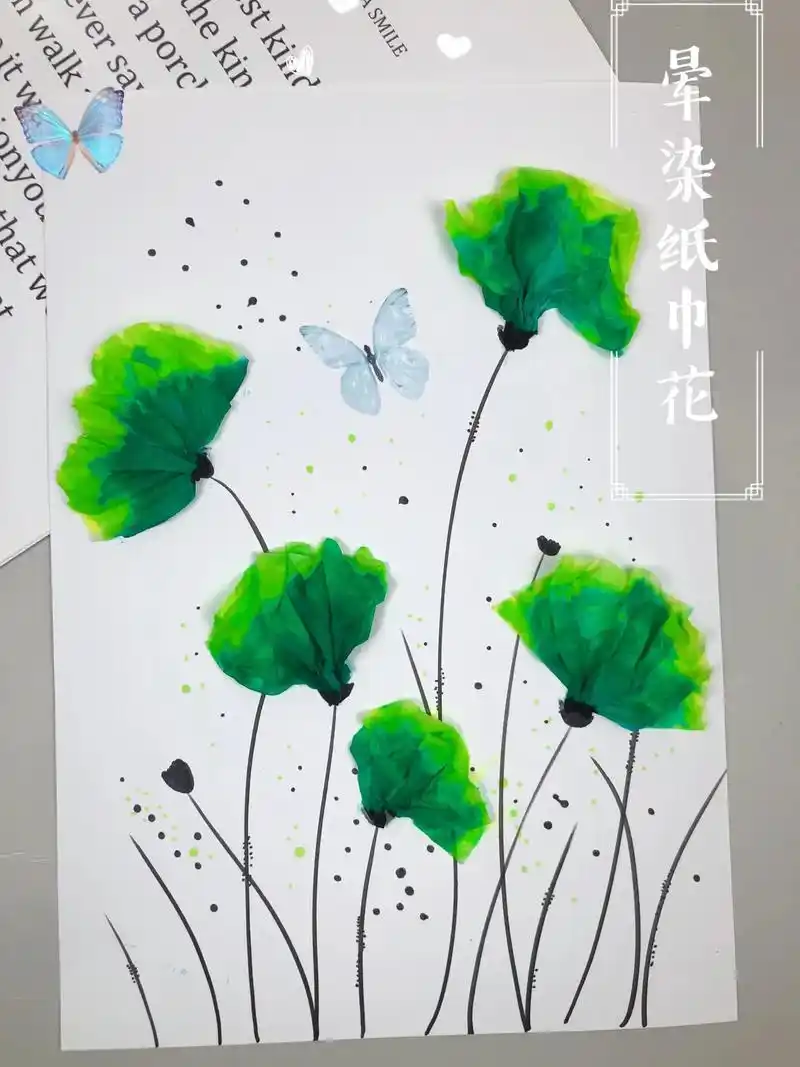 春暖花开,和孩子一起用纸巾做一幅春天主题画吧,即简单又漂亮. - 抖音