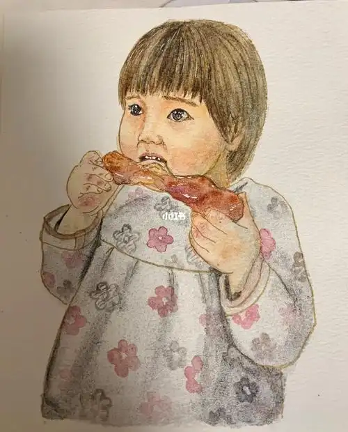 画了个大口吃肉的妹妹