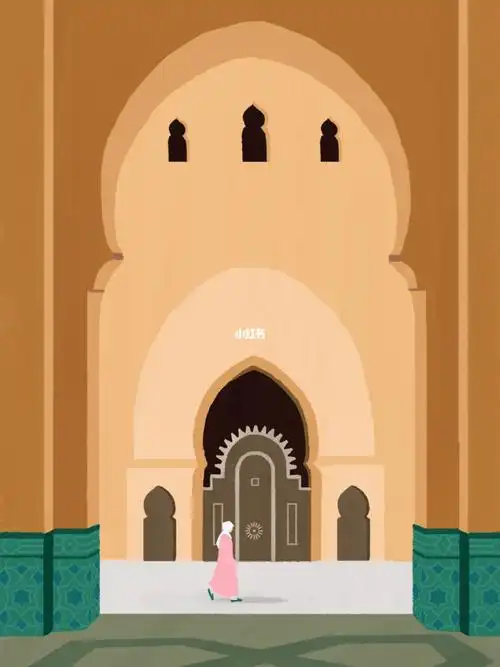 摩洛哥插画|卡萨布兰卡最有名的清真寺_插画_卡萨布兰卡_哈桑二世清真