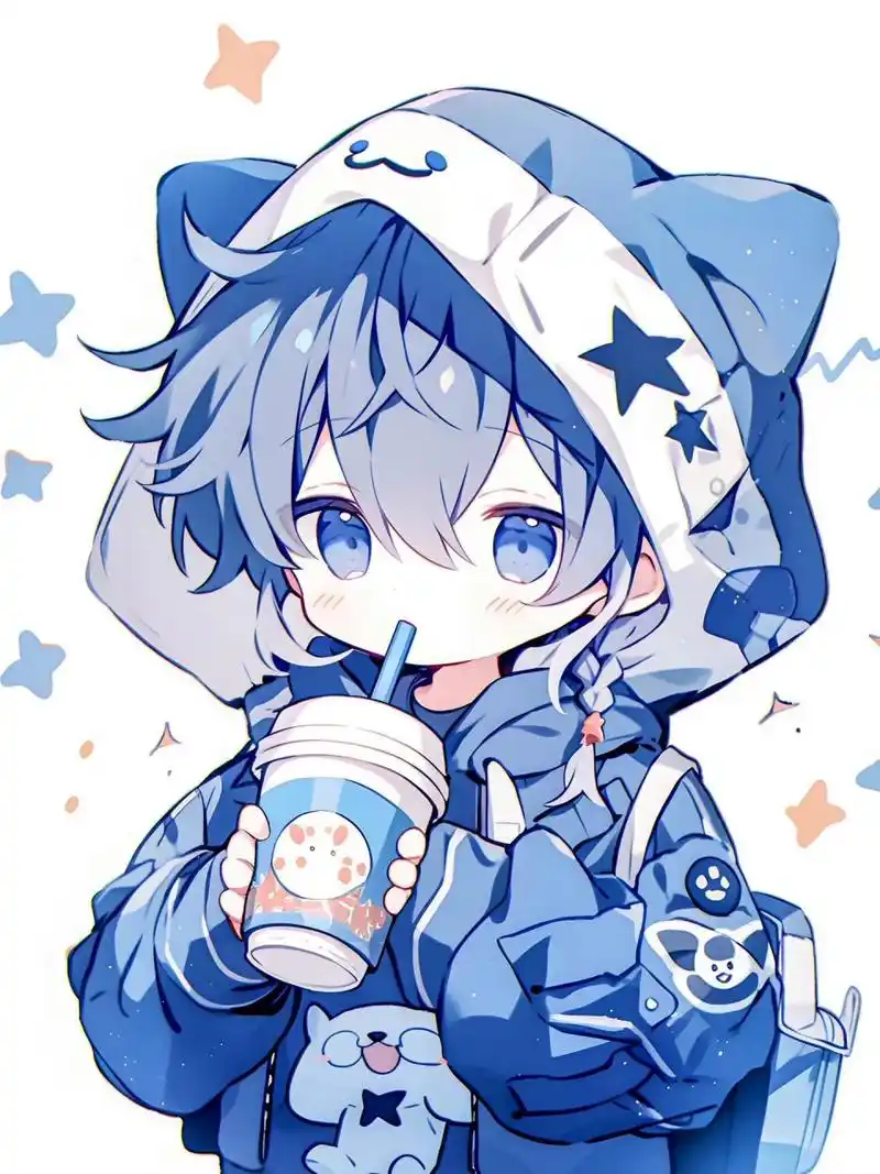 动漫头像和壁纸# #金秋图文动态创作节# 男生蓝色系冬天的第一杯奶茶