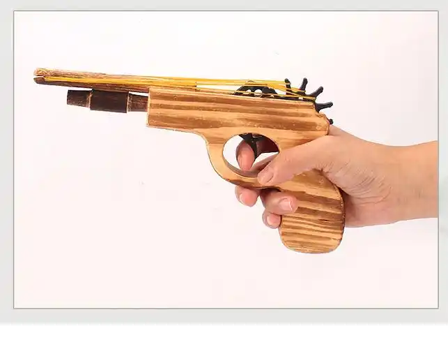 木质打皮筋手枪橡皮筋13号小双管木抢短枪怀旧玩具景区工艺品