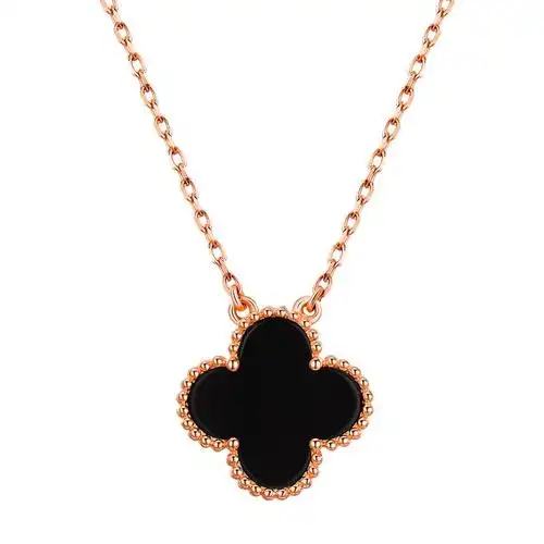 s925纯银四叶草项链女锁骨玫瑰金彩金轻奢小众红玛瑙吊坠新款礼物