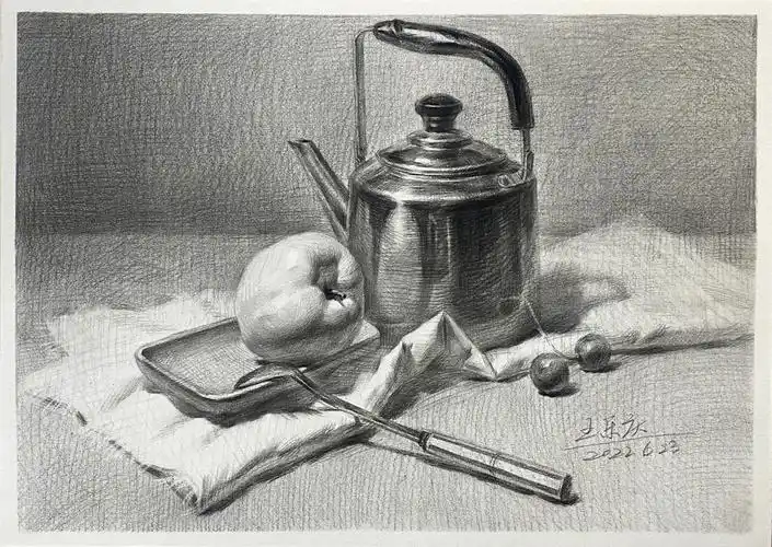 每天坚持画一下素描静物不锈钢质感