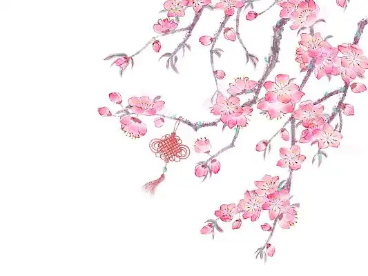 粉色手绘水墨风桃花桃树花枝燕子春分春天春季元素png素材中国风手绘