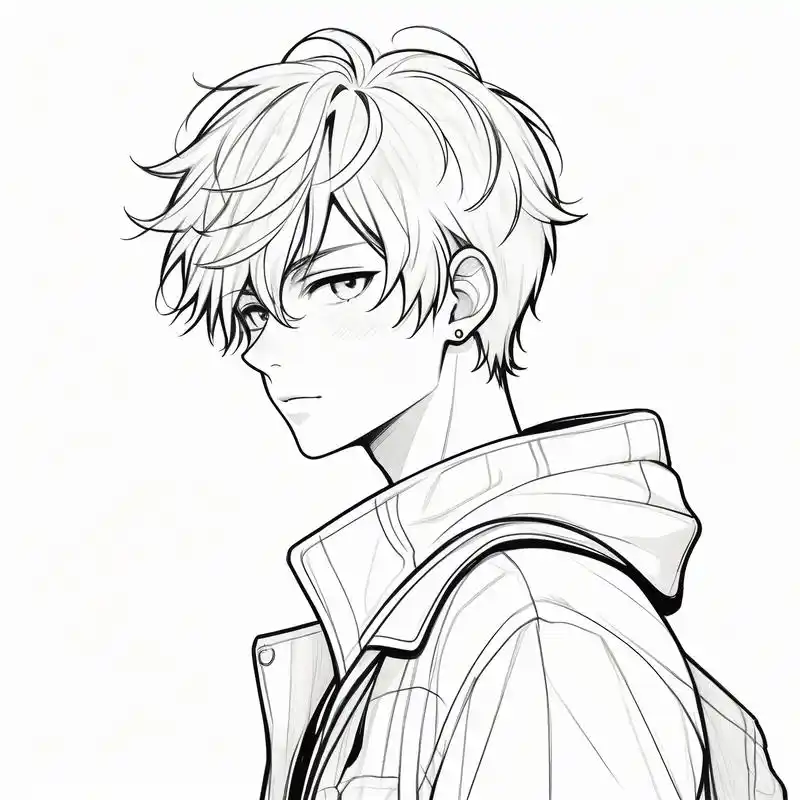 96动漫男生帅气黑白素描头像94