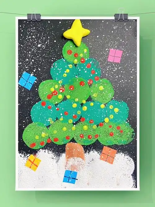 零基础水粉画圣诞树,超简单适合3-6岁小朋友-度小视
