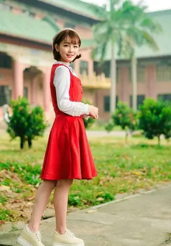 阳光清纯可爱14岁美丽可爱女生穿红装俏皮唯美写真集 676767