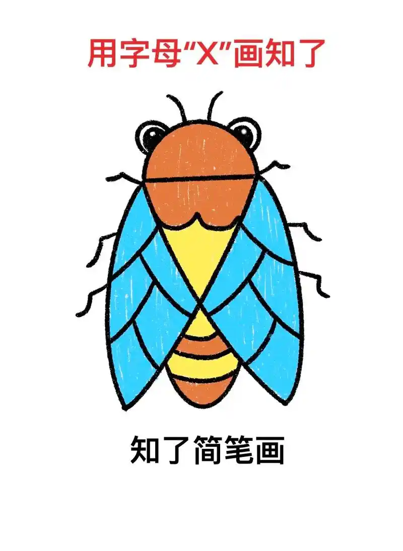 用字母"x"画知了,一学就会,有手就会.#图文伙伴计划  知 - 抖音