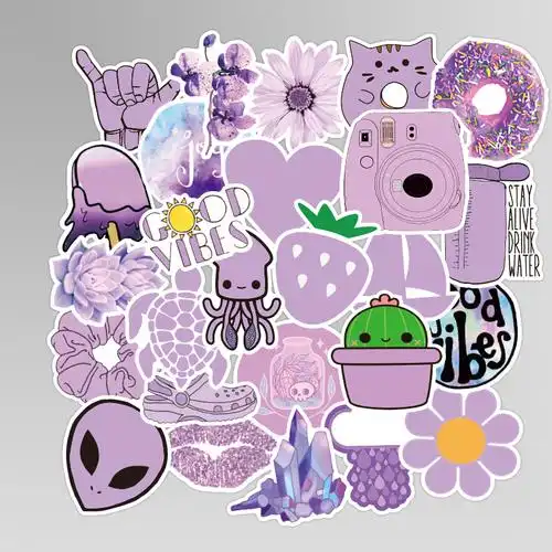 贴纸50张紫色小清新系列行李箱卡通涂鸦冰箱防水笔记本个性小贴纸