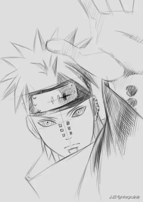 火影忍者简笔画(手绘动漫人物教学:素描风火影忍者佩恩参上 眼神和