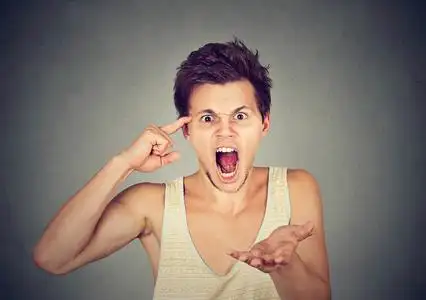 愤怒尖叫的人,指着他的手指是你疯了照片