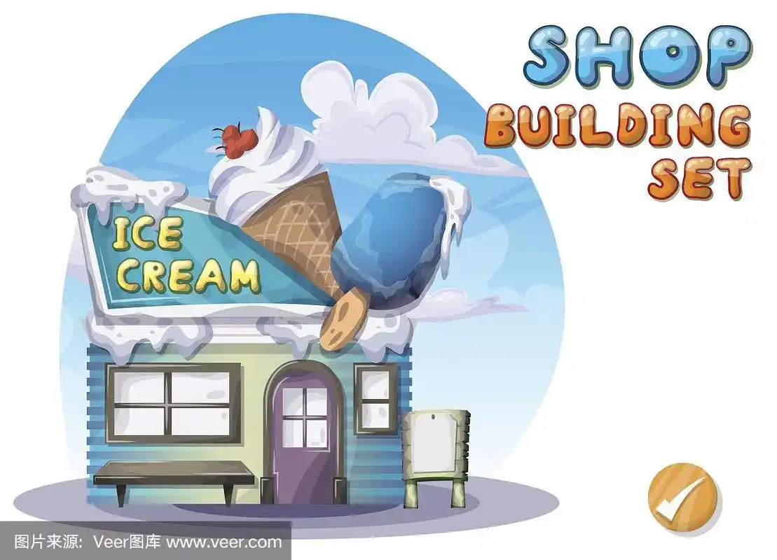 卡通矢量冰淇淋店的游戏和动画