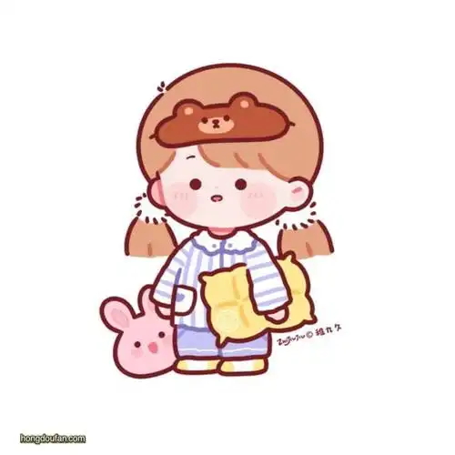 抱着枕头拿着玩具的要去睡觉的卡通小女生简笔画大全