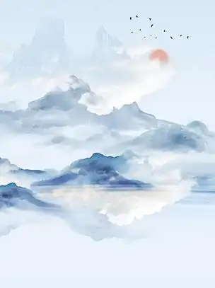 中国画远山高山大雾山水画中式国画水墨远山工笔竹子三联装饰画手绘