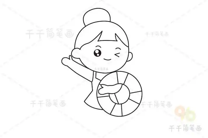 小女孩夏天游泳简笔画
