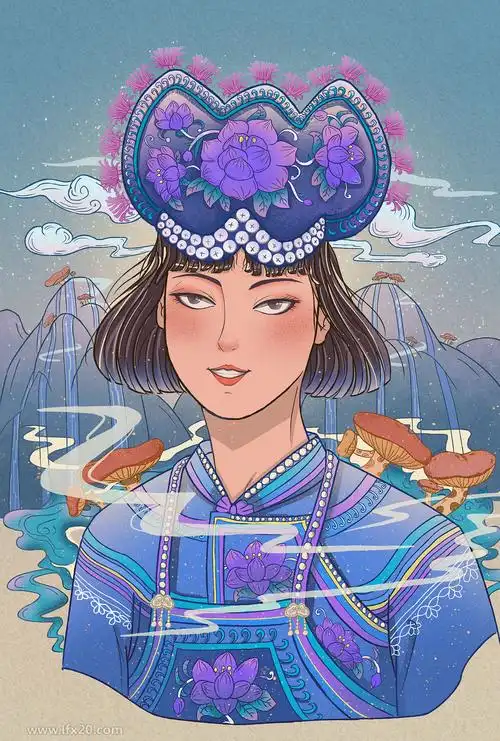 彝族少女服饰插画