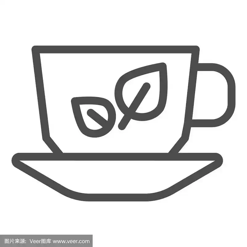 绿茶线图标.杯茶矢量插图孤立在白色.