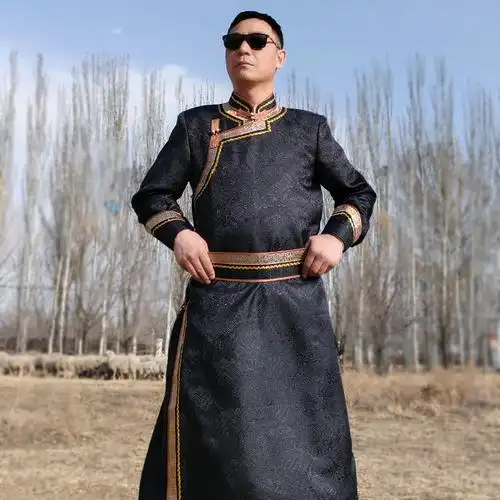 春季蒙古族服装男士长款民族表演服饰演出舞蹈服装蒙族日常蒙古袍