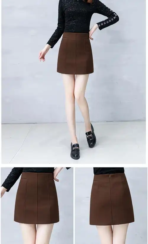 半身裙秋冬女2017新款毛呢a字裙高腰百搭加厚短裙高腰包臀一步裙