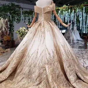 主婚纱礼服2020新款新娘u夏季豪华烫金一字肩宫廷奢华大拖尾森系