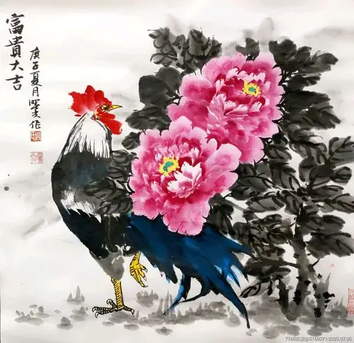 四尺斗方国画牡丹