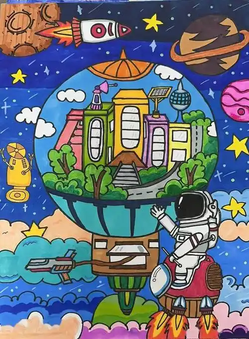 杨文浩一3班 陆青茵一年级组01一等奖作品展示学生科幻画科学幻想画