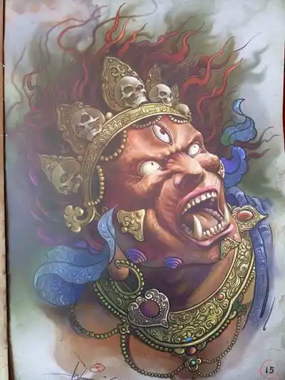 傅海林纹身手稿图案大黑天(中国印6)(3)