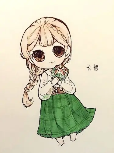 手绘 彩铅 q版 女孩