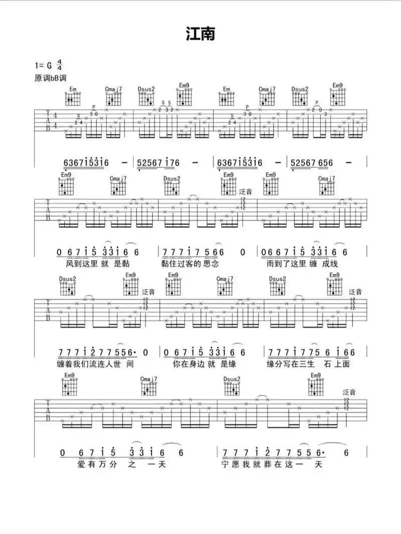 (江南)吉他谱#吉他 #吉他弹唱 #吉他谱 #吉他零基础教学 - 抖音