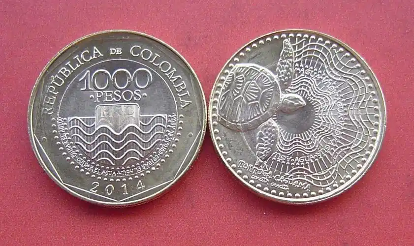 哥伦比亚2014年全新改版-1000比索双色镶嵌币(大图展示)