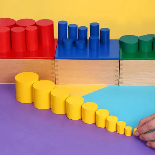 蒙氏感官教具蒙台蒙特梭利彩色圆柱体积木专业版早教教具