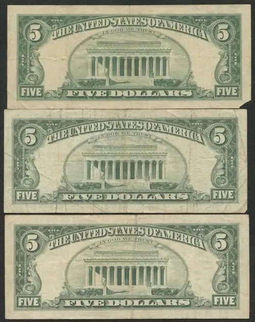 1969,74年美国5美元三枚