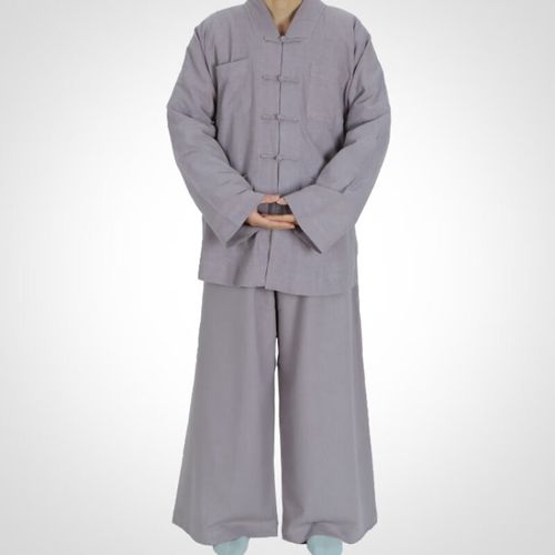 相牌僧服短褂男春夏秋季棉麻面料和尚服透气女布扣盘扣小褂僧衣袍 浅