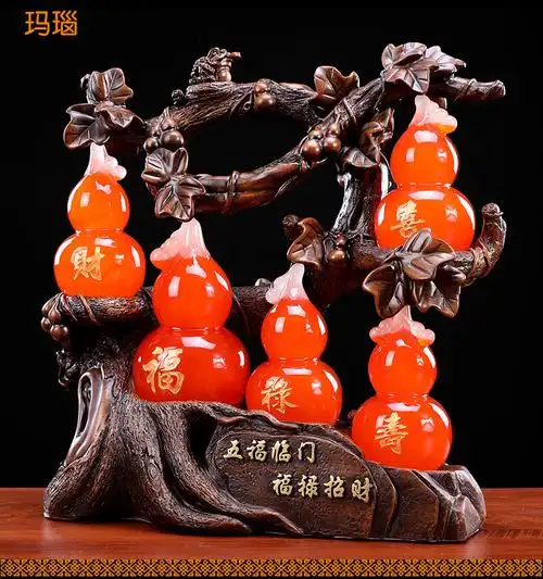 五福临门葫芦摆件办公室客厅桌面创意家居家装饰品风水工艺品摆设