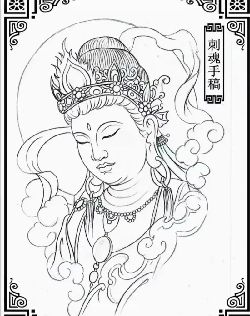 佛菩萨纹身线稿.#纹身手稿 #纹身 - 抖音