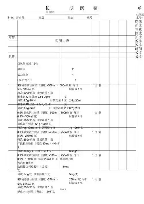 长期医嘱单模板