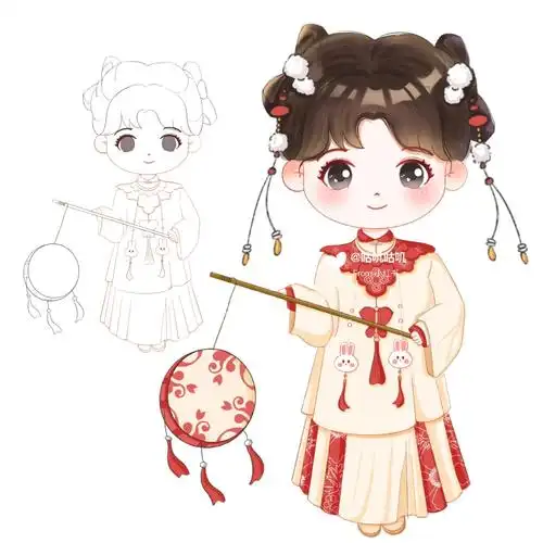 古风q版人物25头身古风线稿上色