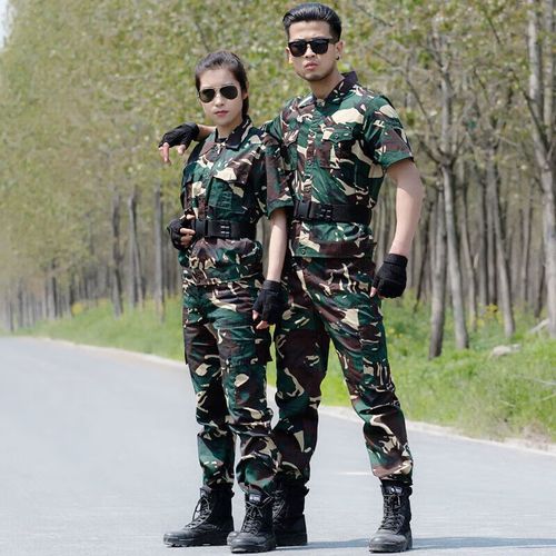 薄款透气耐磨军迷特训服作训服女表演工作服夏季 短袖猎人迷彩套装