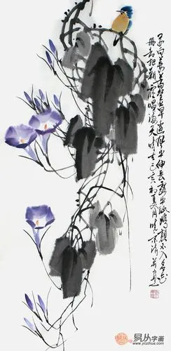 郑晓京老师写意花鸟画《牵牛花》(作品选自:易从网)
